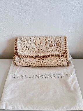 Stella McCartney Cream Mini Falabella Crochet Bag with Gold Chain Trim